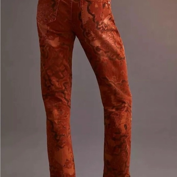 Anthrpologie Pilcro Orange Distressed & Patterned Straight Leg Pants - Picture 2 of 12